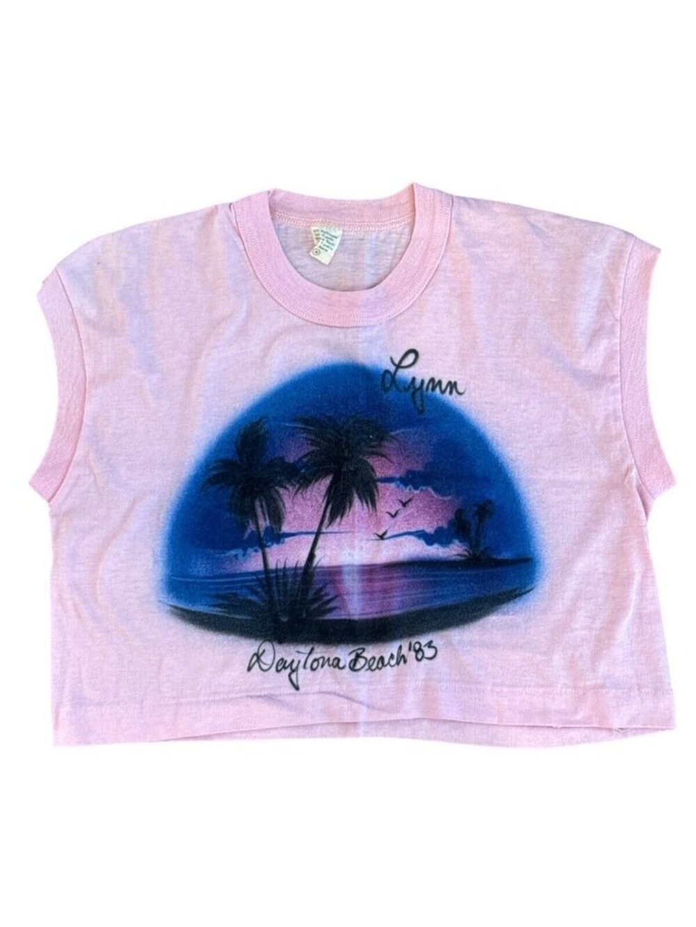 Vintage 1983 Daytona Beach Crop Top Shirt Pink Lynn Print M